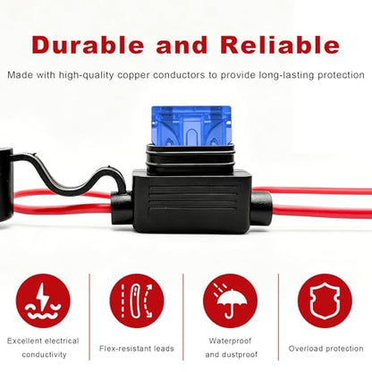 2 PCS Inline Fuse Holders, 15A 16AWG ATC/ATO Standard Vehicle Blade Fuses & Holders Kit, Waterproof Inline Fuse Block for Car Truck Marine Golf Cart, Car Accessories - color: 16AWG