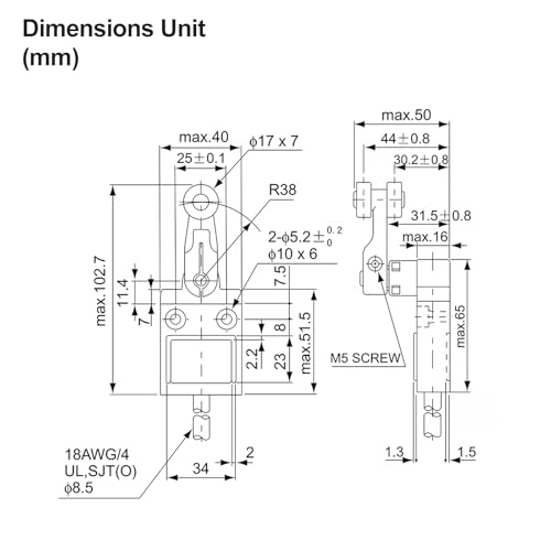 BAOMAIN BM-3104 Limit Switch, Rotary Roller Lever, SPDT, 5A IP67