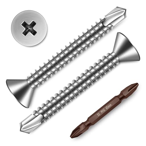 Mywish (150Pcs) #10 x 1-1/2" Self Tapping Screws, Stainless Steel Flat Head Sheet Metal Screws, Tek Self Drilling Mouting Screw for Metal Plastic Fast Tapping - size: #10 x 1-1/2"