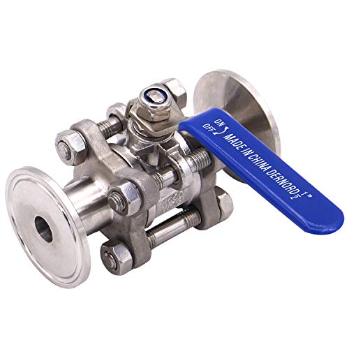 DERNORD Sanitary Ball Valve Fits 1.5" Tri-Clamp Clover Stainless Steel 304, PTFE Lined, Two Way & Three Piece (0.5 Inch Tube OD Quick Clamp) - size: 1/2 Inch Tube OD Quick Clamp