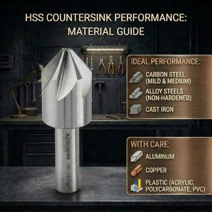 Accusize Industrial Tools 82 Degree 6 Flute H.S.S. Machine Countersink, 8 Pcs, Precision Ground, 0206-1018 - size: 82°