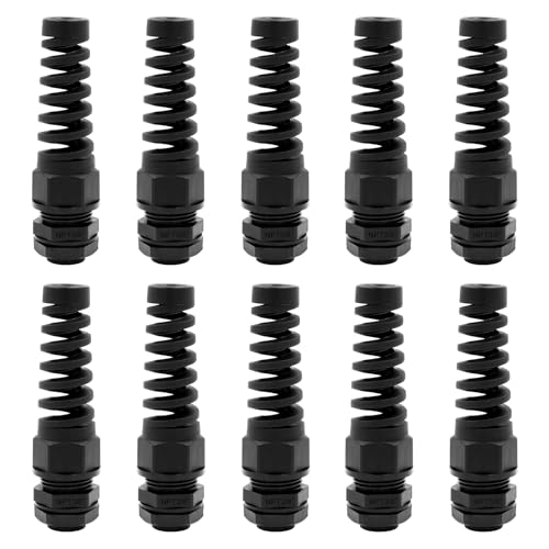 Strain Relief Cord Connector,LISTENJIALE 10Pcs NPT 3/8" Waterproof Cable Gland Flex Spiral Strain Relief Adjustable 5-10mm Cable Connector Nylon Joint with Gaskets(Black) - color: Black, size: NPT 3/8" (10-Pack)