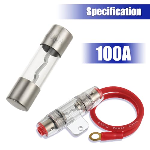 BOJACK 8 Gauge AWG 1ft Power Wire with 100 Amp AGU Fuse Holder 100A（Pack of 2） - size: 100A