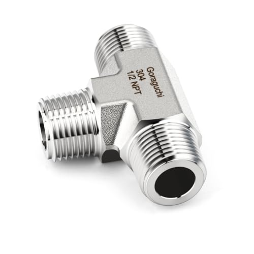 1PCS 304 Stainless Steel Square Tee Pipe Fittings, 1/2" NPT Male Pipe Fittings, for Fuel/Air/Water/Gas/Oil - color: Tee（M/M/M）, size: 1/2"NPT