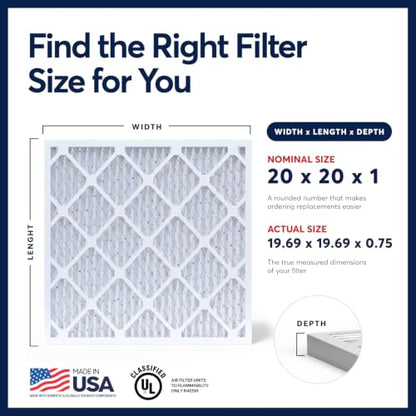 BNX TruFilter 20x20x1 Air Filter MERV 13 AC Filter, HVAC Furnace Filter, 6 Pack (ACTUAL SIZE 19.69"x19.69"x0.75") Allergies, Dust, Pet Dander & Smoke - MADE IN USA - MPR1500 / FPR 10 - size: 20x20x1 6-Pack