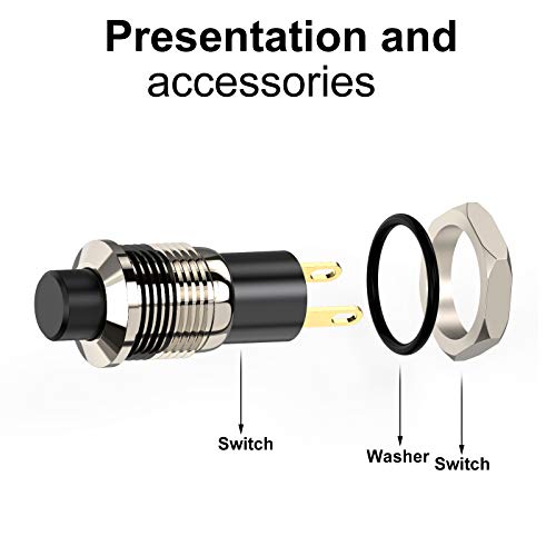 Push Button Switch, Self-Locking Mini Switches Latching 10mm Round DC24V 0.5A Black Cap 5PCS - style: black+red
