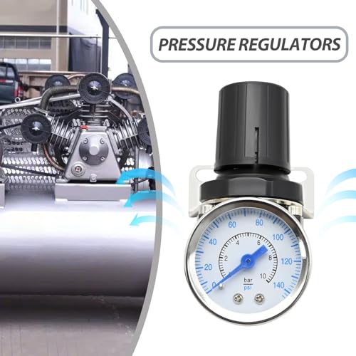 Low Pressure Air Regulator, Air Compressor Pressure Regulator With Bracket and Gauge Female Thread 1/4 NPT Adjustable AR2000-N02 (0-40 PSI), Replace for Pneumatic Cylinder Badger Airbrush