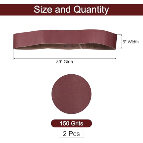 uxcell 2pcs 6" x 89" Sanding Belts 150 Grits Aluminum Oxide Abrasive Belt Sander Paper Sanding Papers for Metal Wood Grinding Polishing, Reddish Brown - size: 150 Grits