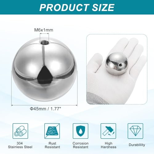 PATIKIL M6 x 45mm Ball Nuts Knob, 304 Stainless Steel Round Solid Silver Light Fixture Decorative Screw Cap Cover Machinery Hardware - size: M6x45mm