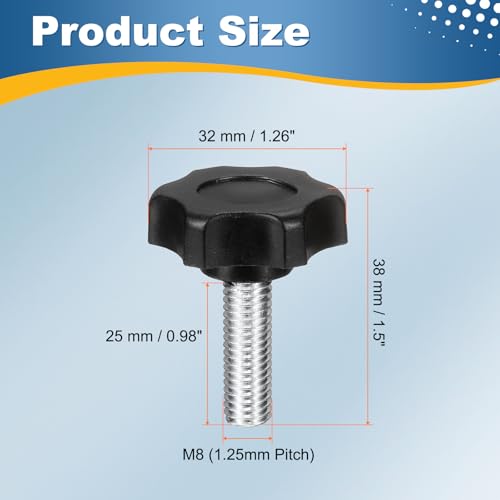 HARFINGTON 6Pcs Star Knob Handle M8 x 25mm Male Thread Metric Carbon Steel - size: M8 x 25mm