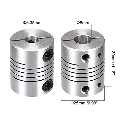 uxcell 2PCS Motor Shaft 6.35mm to 8mm Helical Beam Coupler Coupling 25mm Dia 30mm Long - size: 6.35mm to 8mm