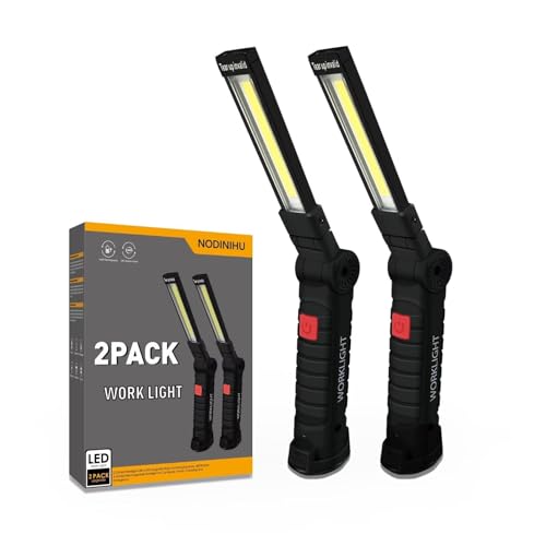 Working Light Portable, Rechargeable Work Lights with Magnetic Base Hanging Hook,360° Rotate 5 Modes,COB LED 800 Lumens Foldable Inspection Light for Car Repair, Grill and Outdoor Use(2pack) - color: Black*2