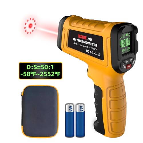 BSIDE Infrared Thermometer Pyrometer 50:1 Industrial Temperature Gun -58℉~2552℉(-50℃~1400℃) IR Laser Thermometer, High Temp Non-Contact Digital Thermometer for Furnace Smelt Forge - color: H3 (-58℉~2552℉)