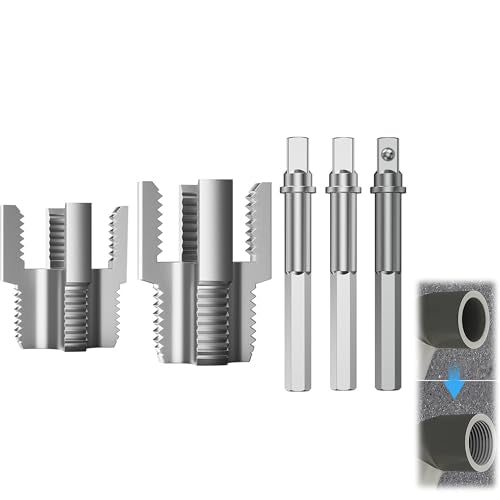 HUHAO 2pcs Integrated Internal & External Pipe Threading Tool with 1/2'' & 3/4'' Dies, Electric Drill Compatible 2 in 1 Pvc Pipe Threader Kit, Dual-Function Pipe Thread Cutting Tool - size: 2pc