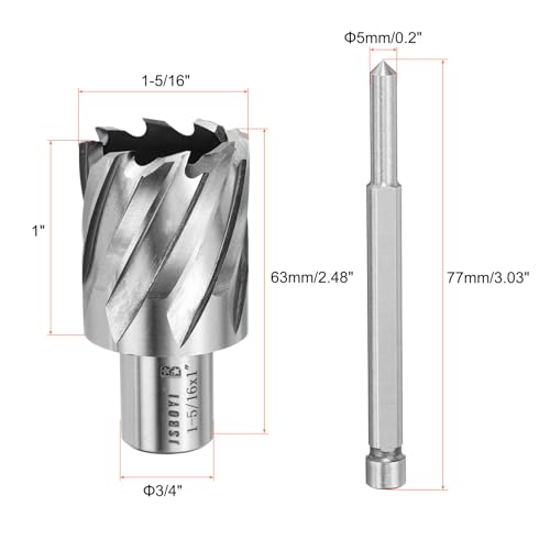HARFINGTON Annular Cutter 1-5/16" Cutting Diameter Shank 3/4" with 1" Depth of Locating Pin M2 High-Speed Steel Drill Bit Annular Cutter for Standard Magnetic Drills Machine Tools Mills - size: 1-5/16 inch * 1 inch
