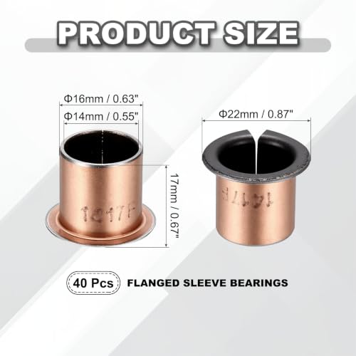 uxcell 40Pcs Flanged Sleeve Bearing, 14mm Bore x 16mm OD x 17mm Length - size: 14×16×17mm