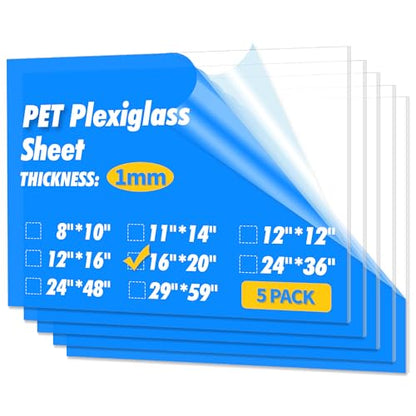 Art3d Plexiglass Sheets, Clear & Flexible, 5-Pack of 16 x 20" - color: Clear, size: 16" x 20", 1mm Thick