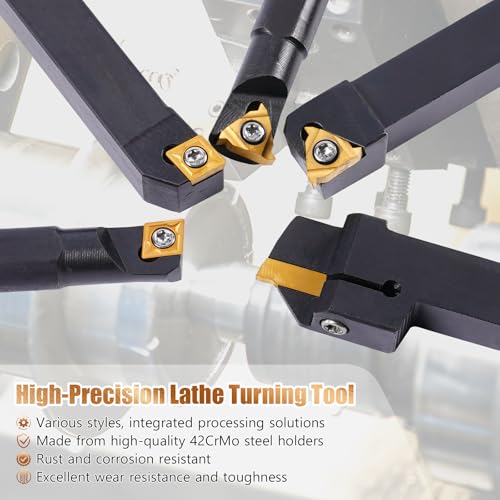 Indexable Lathe Turning Tool 21Pcs Kit 3/8" (10mm) Shank for Metal - size: 7pcs 3/8'' 10mm Shanks+14pcs Inserts