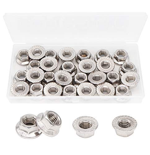 cSeao 30pcs M10 1.5mm Pitch Serrated Flange Nuts 304 Stainelss Steel Flange Lock Nuts - size: M10 30pcs