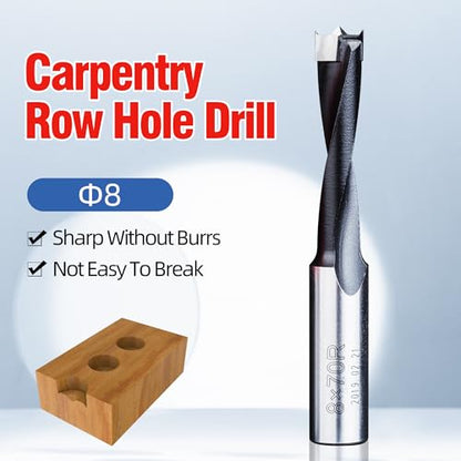 HUHAO 8mm Carbide Tipped Brad Point Boring Bit, Right Hand Dowel Drill Bits - size: 8mm Dia x 70mm Long x 10mm Shank R