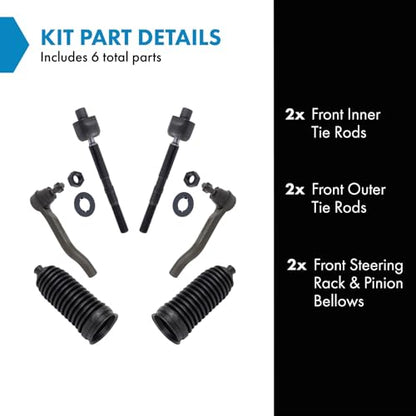 TRQ Front Steering Kit Steering Rack & Pinion Bellow Tie Rod - style: PSA27298