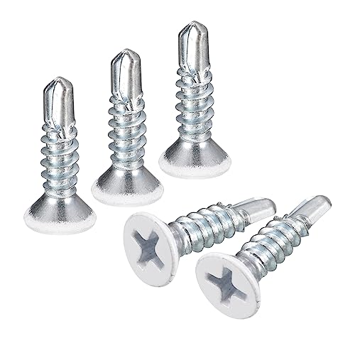 uxcell #8 x 3/4" White Screws Self Drilling Screws, 100pcs Flat Head Phillips Sheet Metal Screw Wood to Metal Screws - size: #8 x 3/4"