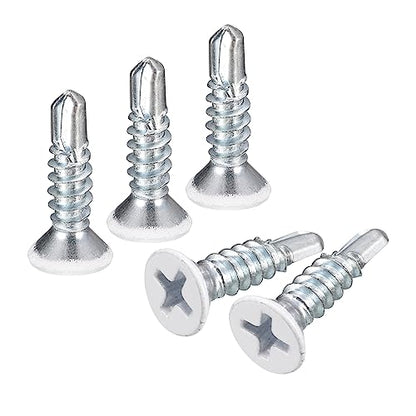 uxcell #8 x 3/4" White Screws Self Drilling Screws, 100pcs Flat Head Phillips Sheet Metal Screw Wood to Metal Screws - size: #8 x 3/4"