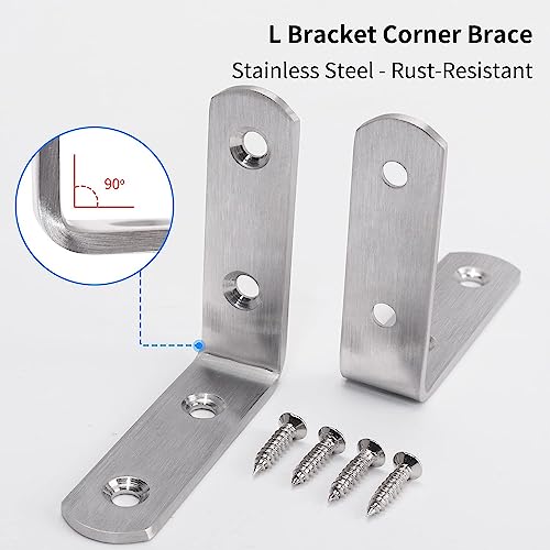 YUMORE L Bracket Corner Brace, 65×65mm, Heavy Duty Stainless Steel, 6 Pack - color: Brushed Nickel, size: 2.56"x2.56"