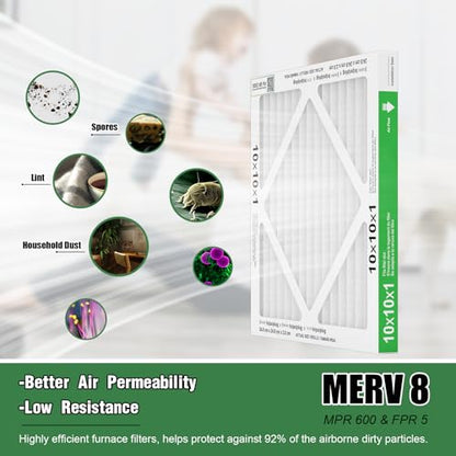 TRIGHTFILTERS 10x10x1 Air Filter 6 Pack, MERV 8 Filter Replacement - size: 10x10x1-6pack