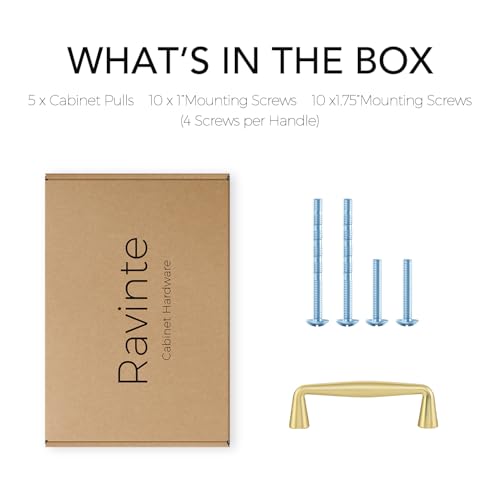 Ravinte Brushed Gold Cabinet Handles Solid Handles,3 Inch,5 Pack - color: Brushed Gold, size: 3 Inches Hole Center