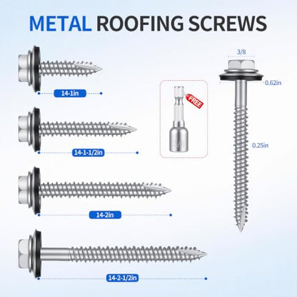 Kryonix Metal Roofing Screws #14 x 1 Inch, 330pcs, Ruspert Coating Screws - size: #14×1“