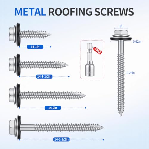 Kryonix Metal Roofing Screws #14 x 1 Inch, 330pcs, Ruspert Coating Screws - size: #14×1“