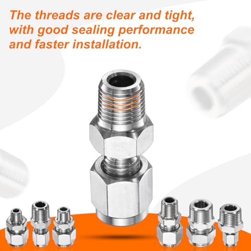 HARFINGTON 2pcs Compression Fitting 1/2" Tube OD x 3/8" NPT Male Thread Stainless Steel Straight Coupler Adapter Compression Tube Pipe Fitting Connector for Oil Gas Water - size: 1/2" OD x 3/8" NPT