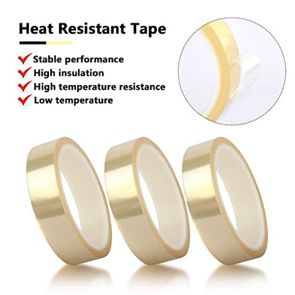 Viaky 3 Rolls High Temperature Tapes, 20mm*108ft Heat Resistant Tape No Residue Heat Transfer Adhesive Tape for Sublimation, Electronics, Soldering, 3D Printing, Heat Press（Clear） - color: Transparent