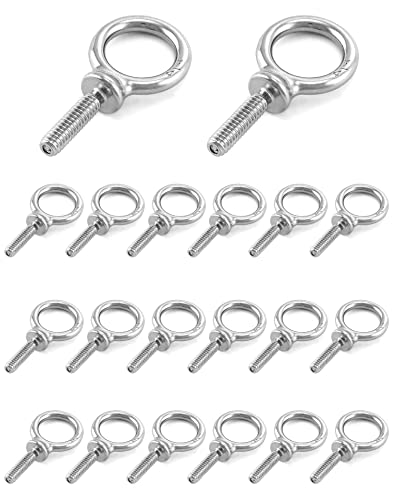 QWORK Eye Bolt, 20 Pack 1/4" - 20 x 1 Marine Grade Stainless Steel Lifting Ring Threaded Eyebolt Machinery Shoulder Eyebolts - color: 20 Pack, size: 1/4" - 20 x 1"