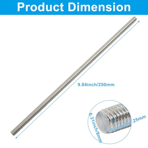 BokWin Fully Threaded Rod, M8 x 250mm, 4 Pack - size: M8 x 250mm