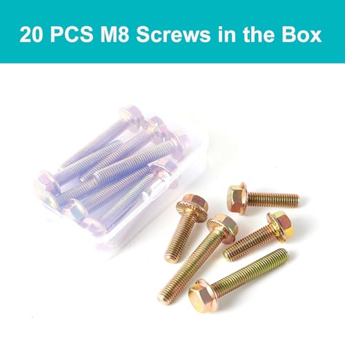 M8 x 20mm 20pcs Flanged Hex Head Bolts, M8 x 1.25 Bolts, Flange Hexagon Head Screws, 8.8 Grade Alloy Steel, Yellow Zinc Plated, Metric Fully Thread - size: M8 x 20mm(20PCS)