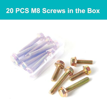 M8 x 16mm 20pcs Flanged Hex Head Bolts, M8 x 1.25 Bolts, Flange Hexagon Head Screws, 8.8 Grade Alloy Steel, Yellow Zinc Plated, Metric Fully Thread - size: M8 x 16mm(20PCS)