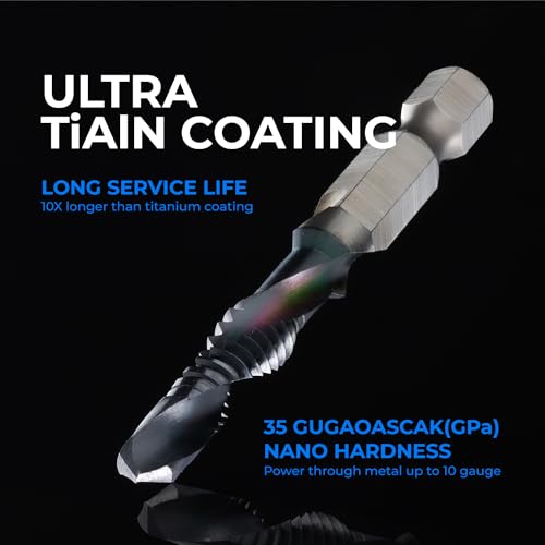 Kraftek 10-32NF Combination Drill and Tap Bit Set, Ultra TiAlN Coating M2 Drill Tap Set, One-Step Drilling, Tapping, and Deburring for Stainless Steel, Aluminum,Copper, Plastic, Mild Steel - size: 10-32NF 1pc