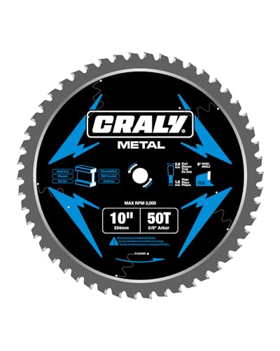 CRALY 10 Inch 50 Teeth Steel and Ferrous Metal Cutting Circular Saw Blade, 5/8 Inch Arbor, Thin Kerf, Professional Carbide Tipped Blade for Angle Iron, Threaded Rod, EMT Conduit(C1050MC) - size: 10" 50T