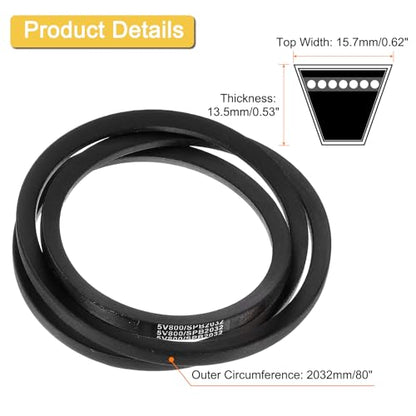 uxcell 5V800 V-Belt, Classic Wrapped Rubber V-Belt 80" Outside Circumference x 0.62" Width x 0.53" Height for Industrial Machinery Equipment, Black - size: 5V800