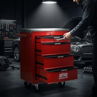 Rolling Tool Chest,Stainless Steel Worktop,Red,4‑Drawer - color: Red, size: 4-Drawers