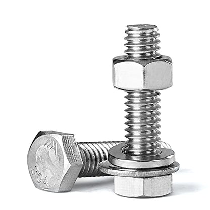 5/16-18 x 2" Hex Head Bolts Screws, Nuts, Flat and Lock Washers Assortment Kit, 304 Stainless Steel(18-8), Machine Fully Thread, Bright Finish 8Sets - size: 5/16-18 x 2" (8Sets)