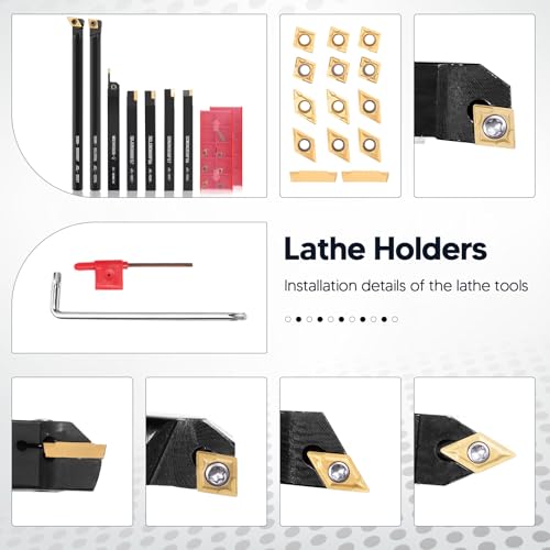 Indexable Lathe Turning Tools 21pcs Kit，5/16" 8mm Shank - style: 7pcs 5/16" 8mm Shanks +14pcs Inserts