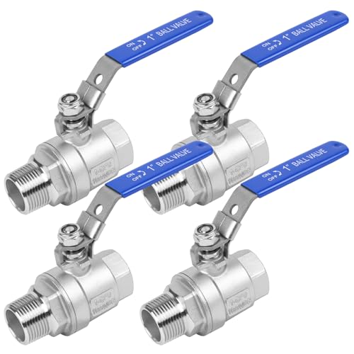 YADIAN 4 Pack 304 Stainless Steel 1'' Ball Valve Heavy Duty Full Port NPT Male x Female with Blue Vinyl Insulation Handle and Locking Device for Water, Oil, and Gas, 1000WOG (1inch NPT, Pack of 4) - size: 1''