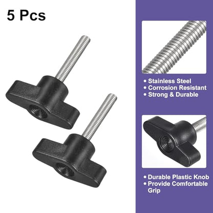uxcell 5Pcs Clamping Screw Knob, M5 x 30mm Metric 304 Stainless Steel T Shaped Thumb Screws Handle for Quick Remove Hand Tightening Knob Replacement - size: M5 x 30mm