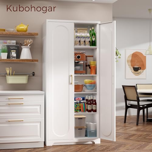 71" Tall Kitchen Pantry Cabinet, Metal Storage Cabinet with Doors - color: White, size: 71"H-Arc