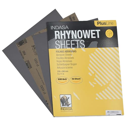 Indasa 50 PCS 9x11” Wet & Dry Sandpaper Sheets, 220 GRIT, Clog-Resistant Abrasive for Wood, Metal, Auto, Paint & Clear Coat Finishing, Sand Paper Aluminum Oxide, Plusline - size: 220 GRIT 9"x11" Aluminum Oxide