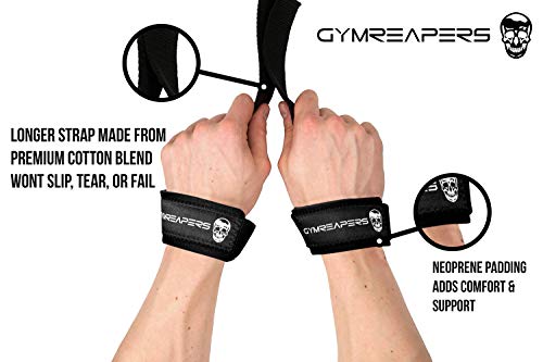 Gymreapers Lifting Wrist Straps for Weightlifting, Bodybuilding, Powerlifting, Strength Training, & Deadlifts - Padded Neoprene with 18" Cotton - color: Black