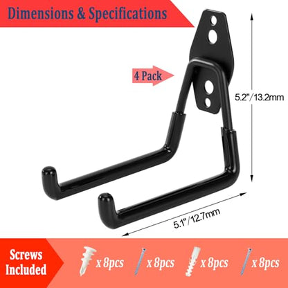 4 Pack Garage Hooks Heavy Duty, 5.1 inch Square Utility Hooks - size: 5.1 inch